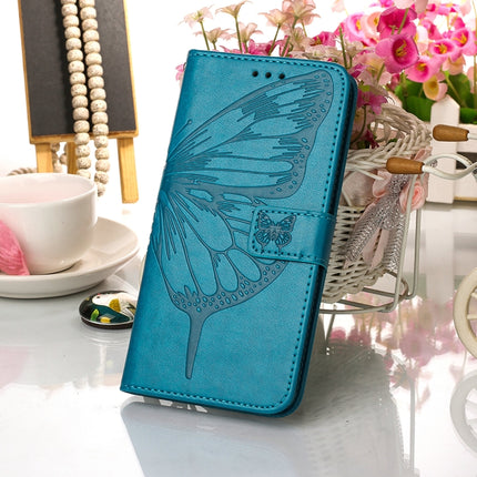 For Samsung Galaxy S22+ 5G Embossed Butterfly Leather Phone Case with Holder & Card Slot & Wallet & Lanyard(Blue)-garmade.com