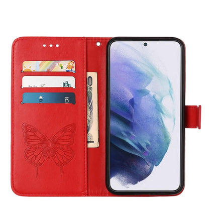 For Samsung Galaxy S22+ 5G Embossed Butterfly Leather Phone Case with Holder & Card Slot & Wallet & Lanyard(Red)-garmade.com