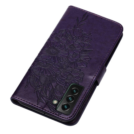 For Samsung Galaxy S22+ 5G Embossed Butterfly Leather Phone Case with Holder & Card Slot & Wallet & Lanyard(Dark Purple)-garmade.com