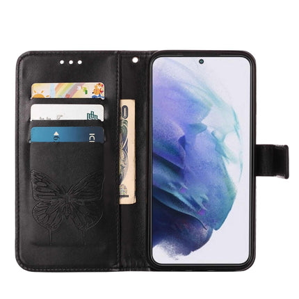 For Samsung Galaxy S22+ 5G Embossed Butterfly Leather Phone Case with Holder & Card Slot & Wallet & Lanyard(Black)-garmade.com