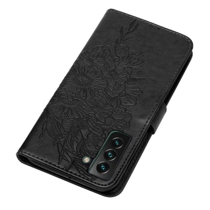 For Samsung Galaxy S22+ 5G Embossed Butterfly Leather Phone Case with Holder & Card Slot & Wallet & Lanyard(Black)-garmade.com