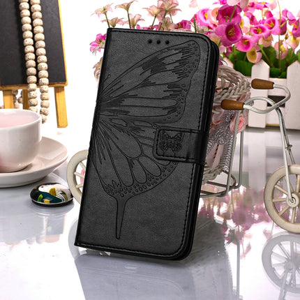 For Samsung Galaxy S22+ 5G Embossed Butterfly Leather Phone Case with Holder & Card Slot & Wallet & Lanyard(Black)-garmade.com