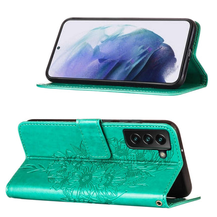 For Samsung Galaxy S22+ 5G Embossed Butterfly Leather Phone Case with Holder & Card Slot & Wallet & Lanyard(Green)-garmade.com
