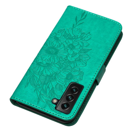 For Samsung Galaxy S22+ 5G Embossed Butterfly Leather Phone Case with Holder & Card Slot & Wallet & Lanyard(Green)-garmade.com