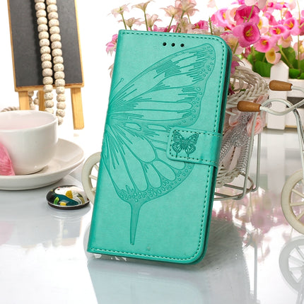 For Samsung Galaxy S22+ 5G Embossed Butterfly Leather Phone Case with Holder & Card Slot & Wallet & Lanyard(Green)-garmade.com