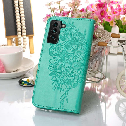 For Samsung Galaxy S22+ 5G Embossed Butterfly Leather Phone Case with Holder & Card Slot & Wallet & Lanyard(Green)-garmade.com