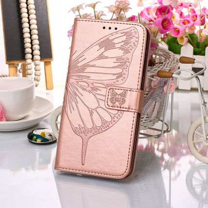 For Samsung Galaxy S22+ 5G Embossed Butterfly Leather Phone Case with Holder & Card Slot & Wallet & Lanyard(Rose Gold)-garmade.com