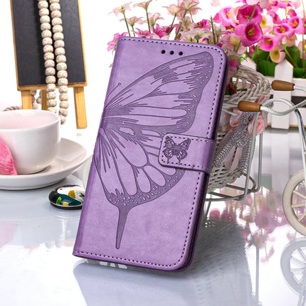 For Samsung Galaxy S22+ 5G Embossed Butterfly Leather Phone Case with Holder & Card Slot & Wallet & Lanyard(Purple)-garmade.com