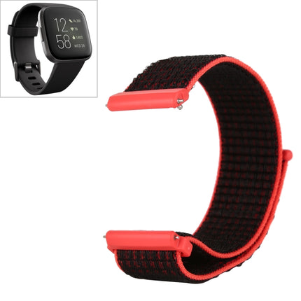 For Fitbit Versa / Versa 2 Nylon Watchband with Hook and Loop Fastener(Black Red)-garmade.com