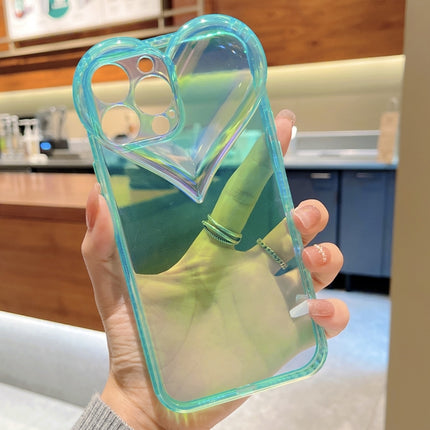 Love-heart Colorful TPU Phone Protective Case For iPhone 13 mini(Electroplating Purple Green)-garmade.com