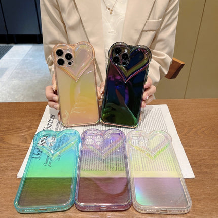 Love-heart Colorful TPU Phone Protective Case For iPhone 13 mini(Electroplating Purple Green)-garmade.com