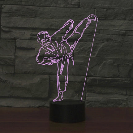 Black Base Creative 3D LED Decorative Night Light,16 Color Remote Control, Pattern:Karate-garmade.com