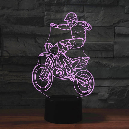 Black Base Creative 3D LED Decorative Night Light, USB with Touch Button Version, Pattern:Motorcycle Stunt 1-garmade.com