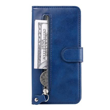 For Samsung Galaxy S22 5G Calf Texture Zipper Horizontal Flip Leather Phone Case(Blue)-garmade.com