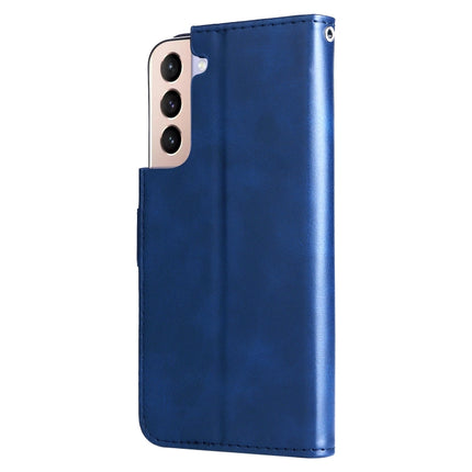 For Samsung Galaxy S22 5G Calf Texture Zipper Horizontal Flip Leather Phone Case(Blue)-garmade.com