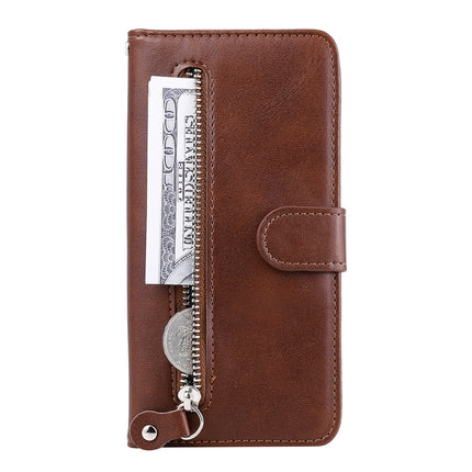 For Samsung Galaxy S22 5G Calf Texture Zipper Horizontal Flip Leather Phone Case(Brown)-garmade.com