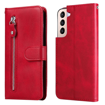 For Samsung Galaxy S22 5G Calf Texture Zipper Horizontal Flip Leather Phone Case(Red)-garmade.com