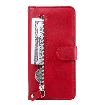 For Samsung Galaxy S22 5G Calf Texture Zipper Horizontal Flip Leather Phone Case(Red)-garmade.com