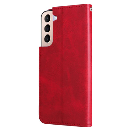 For Samsung Galaxy S22 5G Calf Texture Zipper Horizontal Flip Leather Phone Case(Red)-garmade.com