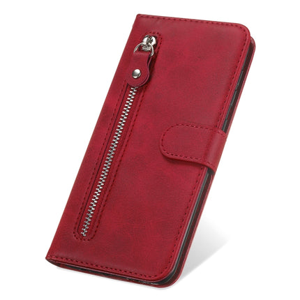 For Samsung Galaxy S22 5G Calf Texture Zipper Horizontal Flip Leather Phone Case(Red)-garmade.com
