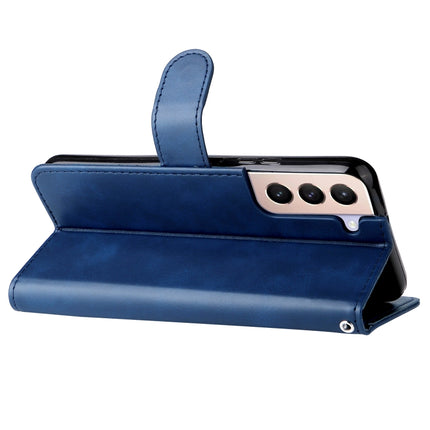 For Samsung Galaxy S22+ 5G Calf Texture Zipper Horizontal Flip Leather Phone Case(Blue)-garmade.com