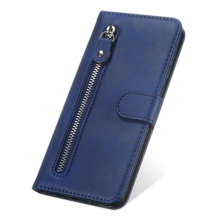 For Samsung Galaxy S22+ 5G Calf Texture Zipper Horizontal Flip Leather Phone Case(Blue)-garmade.com