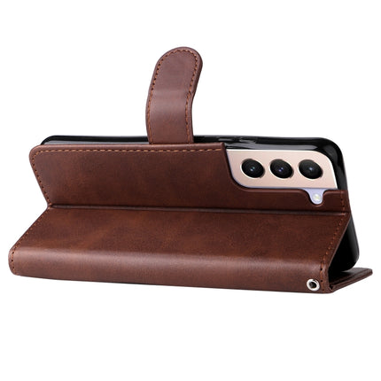 For Samsung Galaxy S22+ 5G Calf Texture Zipper Horizontal Flip Leather Phone Case(Brown)-garmade.com