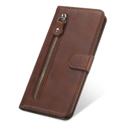 For Samsung Galaxy S22+ 5G Calf Texture Zipper Horizontal Flip Leather Phone Case(Brown)-garmade.com