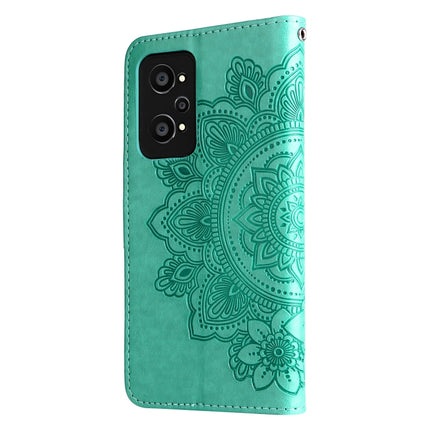 For OPPO Realme GT Neo2 7-petal Flowers Embossed Flip Leather Phone Case with Holder & Card Slots(Green)-garmade.com