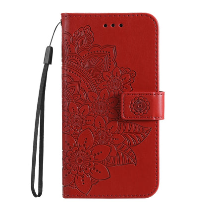 For OPPO Realme GT Neo2 7-petal Flowers Embossed Flip Leather Phone Case with Holder & Card Slots(Red)-garmade.com