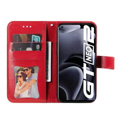 For OPPO Realme GT Neo2 7-petal Flowers Embossed Flip Leather Phone Case with Holder & Card Slots(Red)-garmade.com