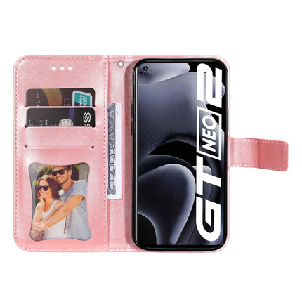 For OPPO Realme GT Neo2 7-petal Flowers Embossed Flip Leather Phone Case with Holder & Card Slots(Rose Gold)-garmade.com