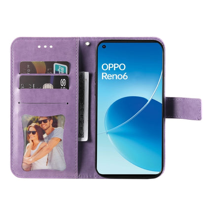 For OPPO Reno6 4G 7-petal Flowers Embossed Flip Leather Phone Case with Holder & Card Slots(Light Purple)-garmade.com