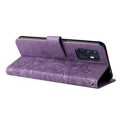 For OPPO Reno6 4G 7-petal Flowers Embossed Flip Leather Phone Case with Holder & Card Slots(Light Purple)-garmade.com