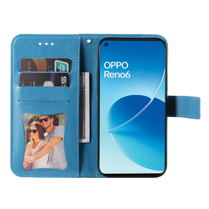 For OPPO Reno6 4G 7-petal Flowers Embossed Flip Leather Phone Case with Holder & Card Slots(Blue)-garmade.com