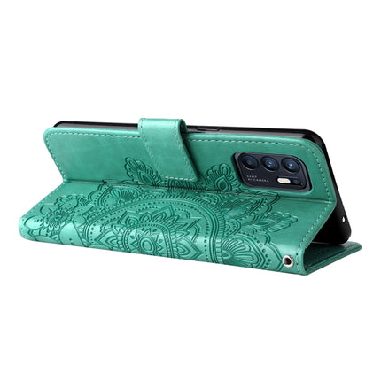 For OPPO Reno6 4G 7-petal Flowers Embossed Flip Leather Phone Case with Holder & Card Slots(Green)-garmade.com