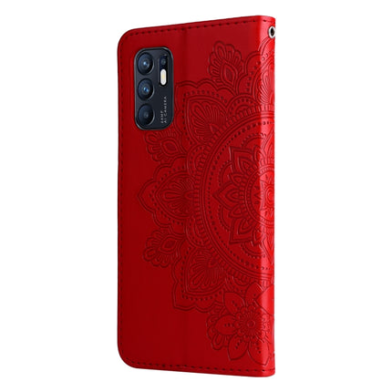 For OPPO Reno6 4G 7-petal Flowers Embossed Flip Leather Phone Case with Holder & Card Slots(Red)-garmade.com