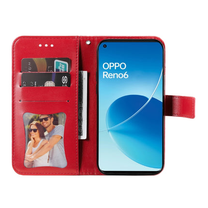 For OPPO Reno6 4G 7-petal Flowers Embossed Flip Leather Phone Case with Holder & Card Slots(Red)-garmade.com