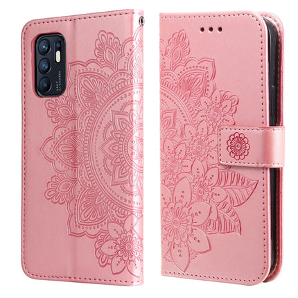 For OPPO Reno6 4G 7-petal Flowers Embossed Flip Leather Phone Case with Holder & Card Slots(Rose Gold)-garmade.com