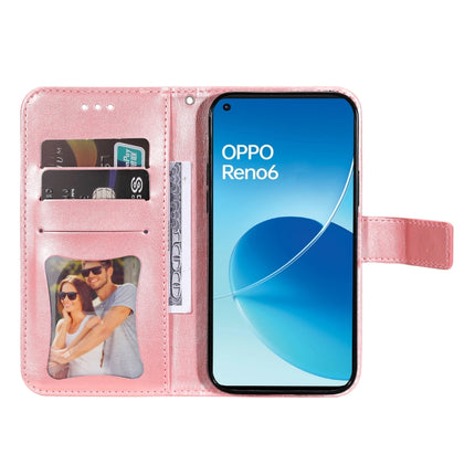 For OPPO Reno6 4G 7-petal Flowers Embossed Flip Leather Phone Case with Holder & Card Slots(Rose Gold)-garmade.com