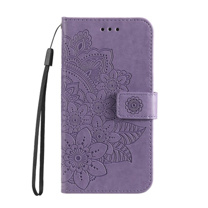 For Huawei nova 8i / Honor 50 Lite 7-petal Flowers Embossed Flip Leather Phone Case with Holder & Card Slots(Light Purple)-garmade.com