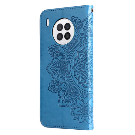 For Huawei nova 8i / Honor 50 Lite 7-petal Flowers Embossed Flip Leather Phone Case with Holder & Card Slots(Blue)-garmade.com