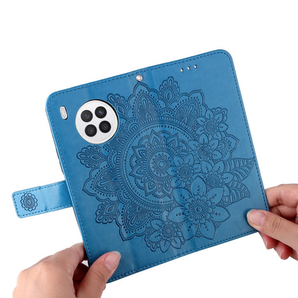 For Huawei nova 8i / Honor 50 Lite 7-petal Flowers Embossed Flip Leather Phone Case with Holder & Card Slots(Blue)-garmade.com