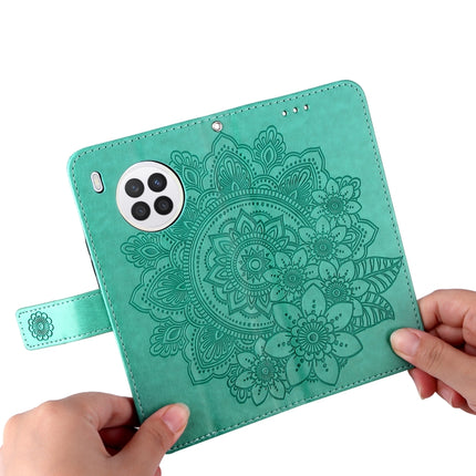 For Huawei nova 8i / Honor 50 Lite 7-petal Flowers Embossed Flip Leather Phone Case with Holder & Card Slots(Green)-garmade.com