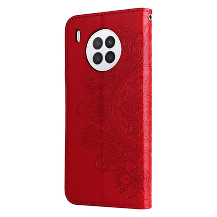 For Huawei nova 8i / Honor 50 Lite 7-petal Flowers Embossed Flip Leather Phone Case with Holder & Card Slots(Red)-garmade.com
