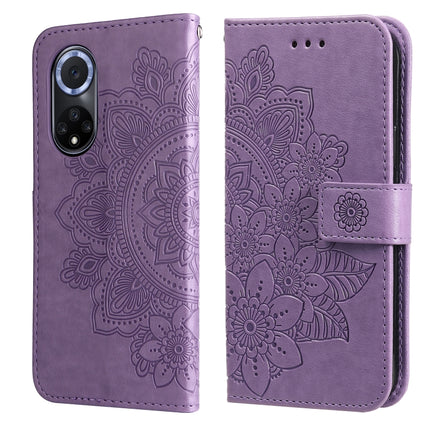 For Huawei nova 9 / Honor 50 7-petal Flowers Embossed Flip Leather Phone Case with Holder & Card Slots(Light Purple)-garmade.com