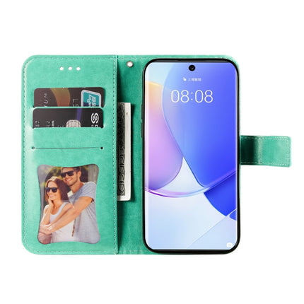 For Huawei nova 9 / Honor 50 7-petal Flowers Embossed Flip Leather Phone Case with Holder & Card Slots(Green)-garmade.com