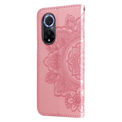 For Huawei nova 9 / Honor 50 7-petal Flowers Embossed Flip Leather Phone Case with Holder & Card Slots(Rose Gold)-garmade.com