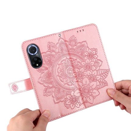 For Huawei nova 9 / Honor 50 7-petal Flowers Embossed Flip Leather Phone Case with Holder & Card Slots(Rose Gold)-garmade.com