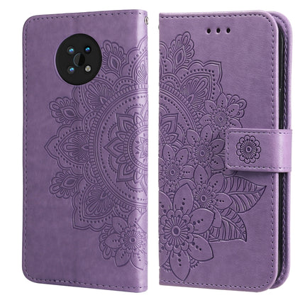 For Nokia G50 7-petal Flowers Embossed Flip Leather Phone Case with Holder & Card Slots(Light Purple)-garmade.com
